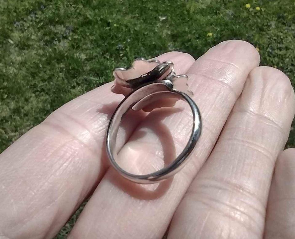 925 Silver Green Agate Ring Taxco Mexico Size 8 adjustable ch552