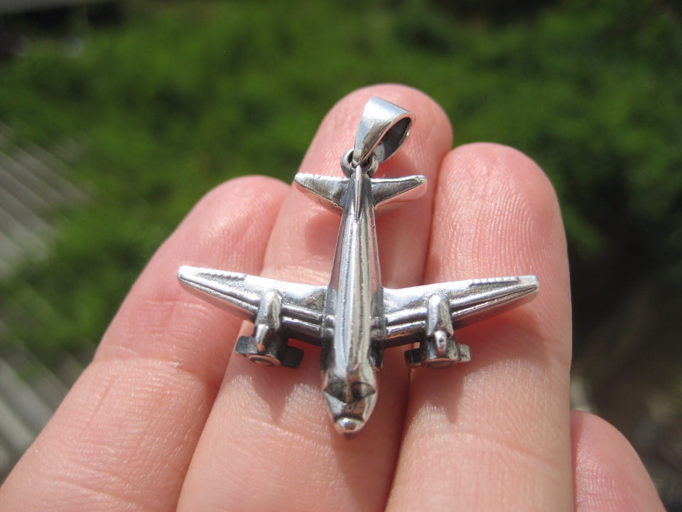 925 Silver Airplane Propeller Plane Pendant Necklace jewelry A16