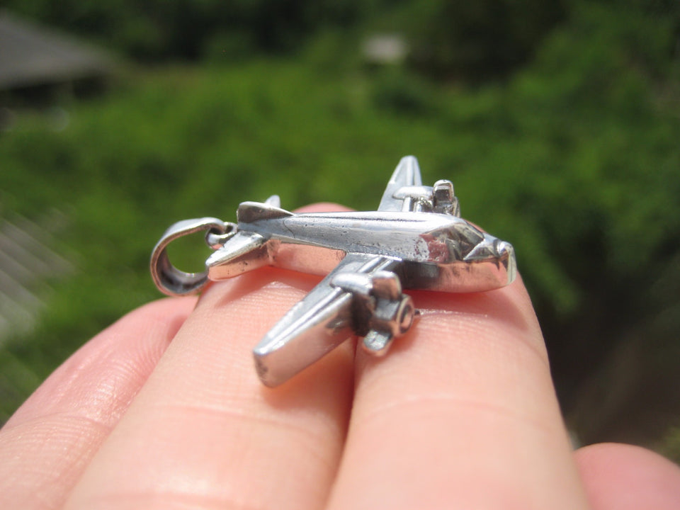 925 Silver Airplane Propeller Plane Pendant Necklace jewelry A16