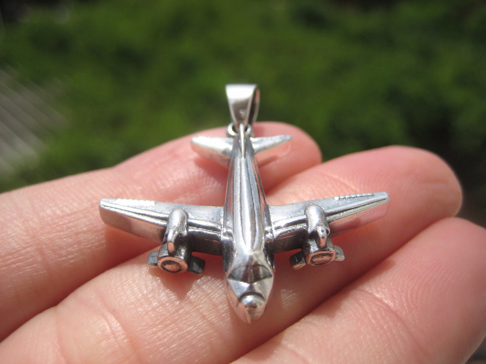 925 Silver Airplane Propeller Plane Pendant Necklace jewelry A16