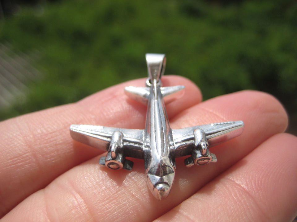 925 Silver Airplane Propeller Plane Pendant Necklace jewelry A16