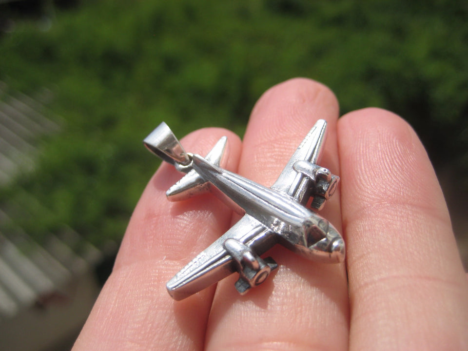 925 Silver Airplane Propeller Plane Pendant Necklace jewelry A16