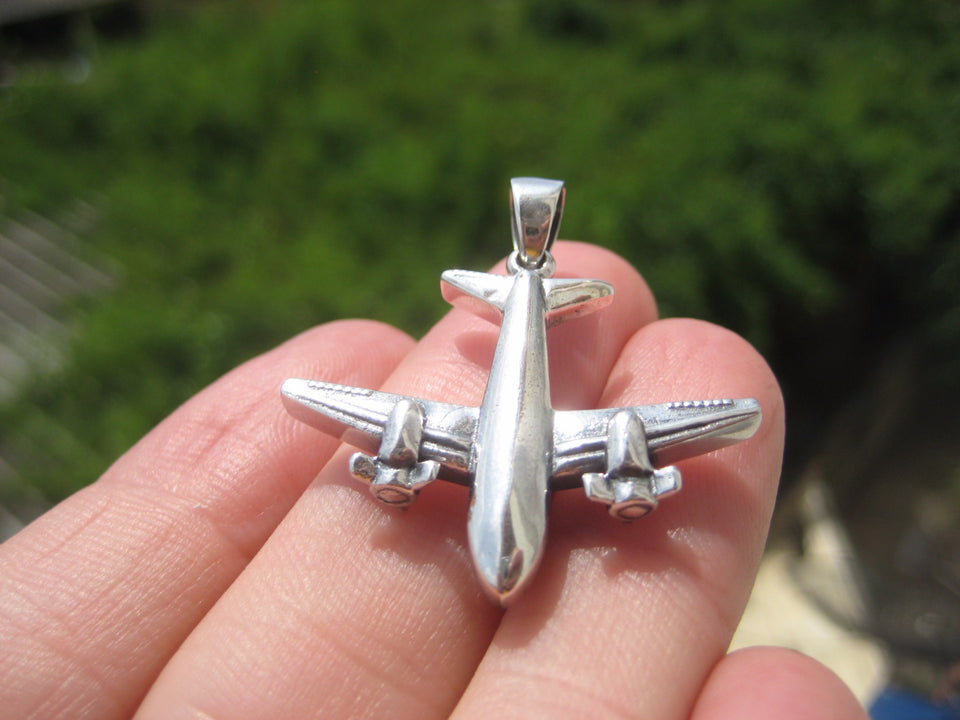 925 Silver Airplane Propeller Plane Pendant Necklace jewelry A16