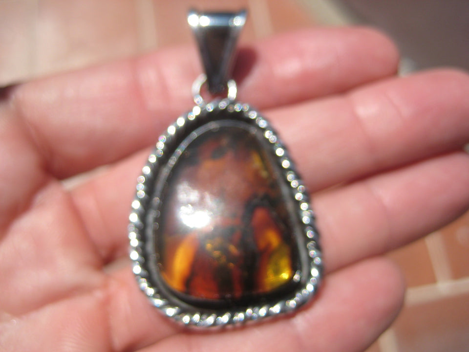 925 Silver amber Chiapas pendant necklace, Taxco, Mexico A2943