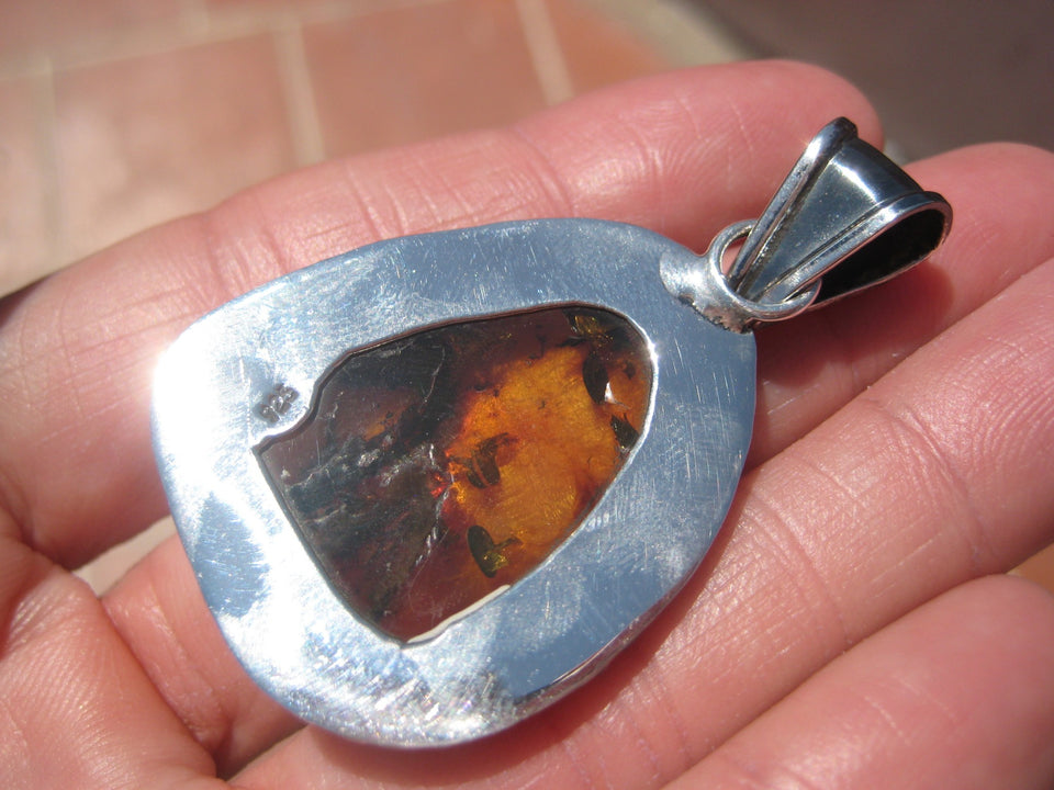 925 Silver amber Chiapas pendant necklace, Taxco, Mexico A2943