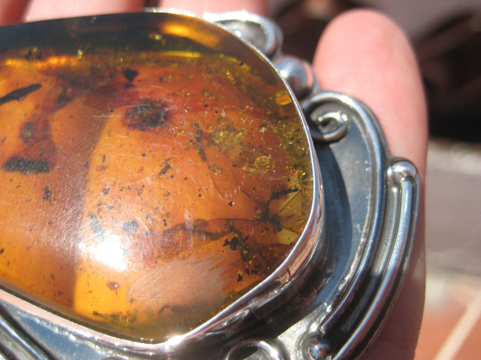 925 Silver Natural Chiapas Amber Australian Opal insect four flying ants A26433