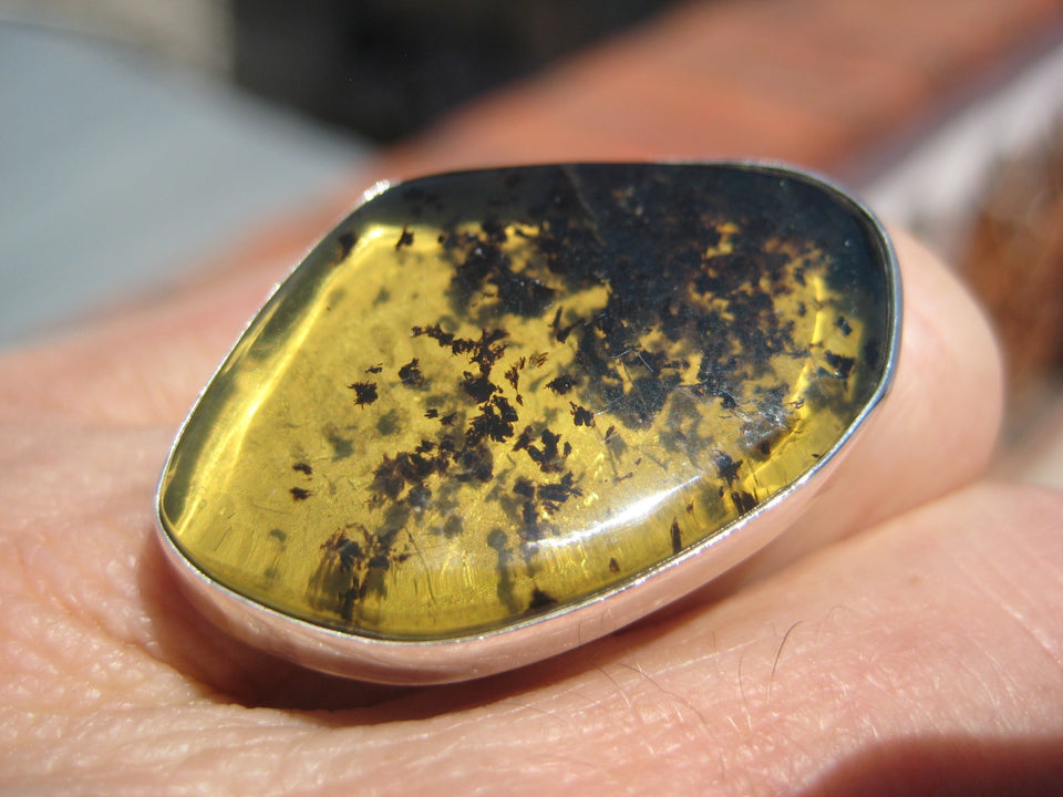 925 Silver Chiapas Amber Ring Taxco Mexico Size 7.25 Adjustable A2766