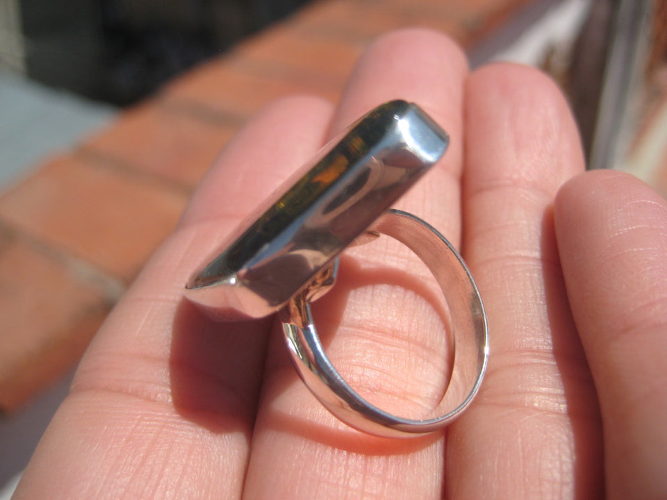925 Silver Chiapas Amber Ring Taxco Mexico Size 7.25 Adjustable A2766