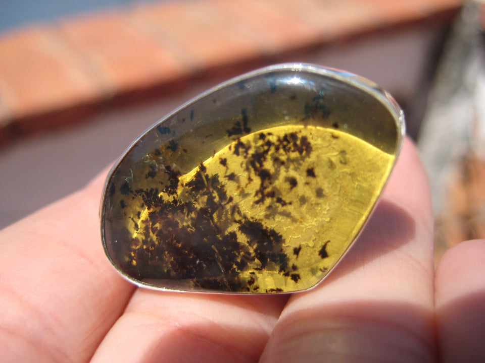 925 Silver Chiapas Amber Ring Taxco Mexico Size 7.25 Adjustable A2766