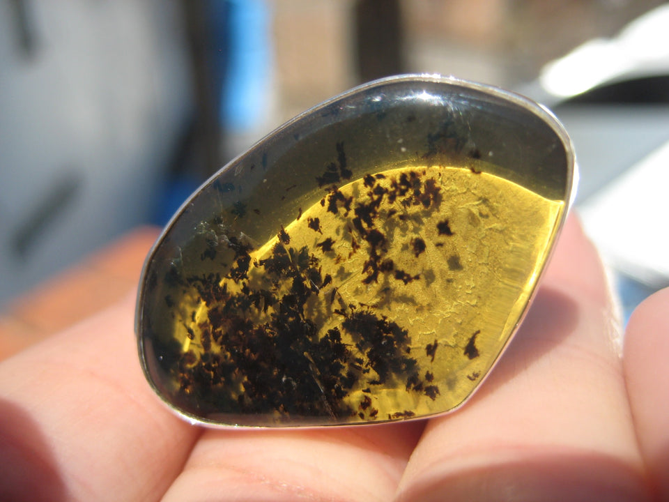 925 Silver Chiapas Amber Ring Taxco Mexico Size 7.25 Adjustable A2766