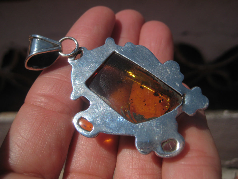 Natural Amber Opal Pendant Necklace Taxco Mexico Spyder Insect arachnid N4866