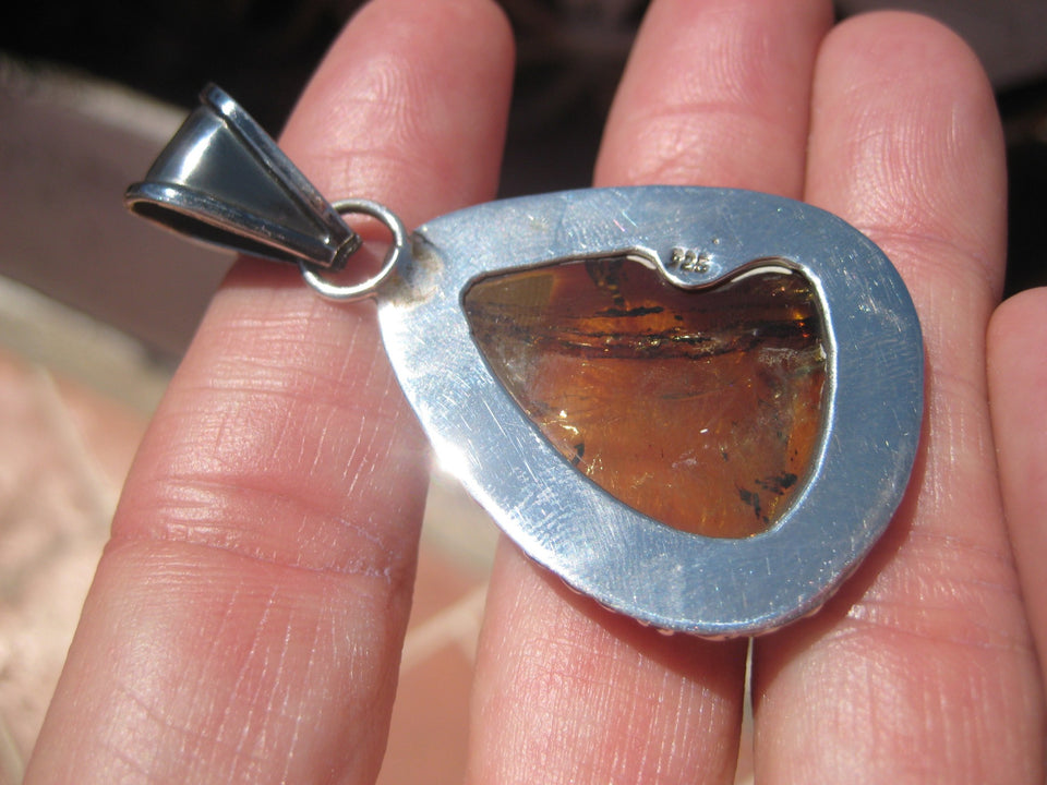 925 Silver amber Chiapas pendant necklace Taxco Mexico A2286