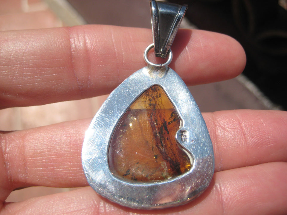 925 Silver amber Chiapas pendant necklace Taxco Mexico A2286