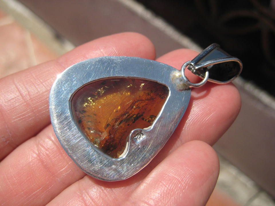 925 Silver amber Chiapas pendant necklace, Taxco, Mexico A2943