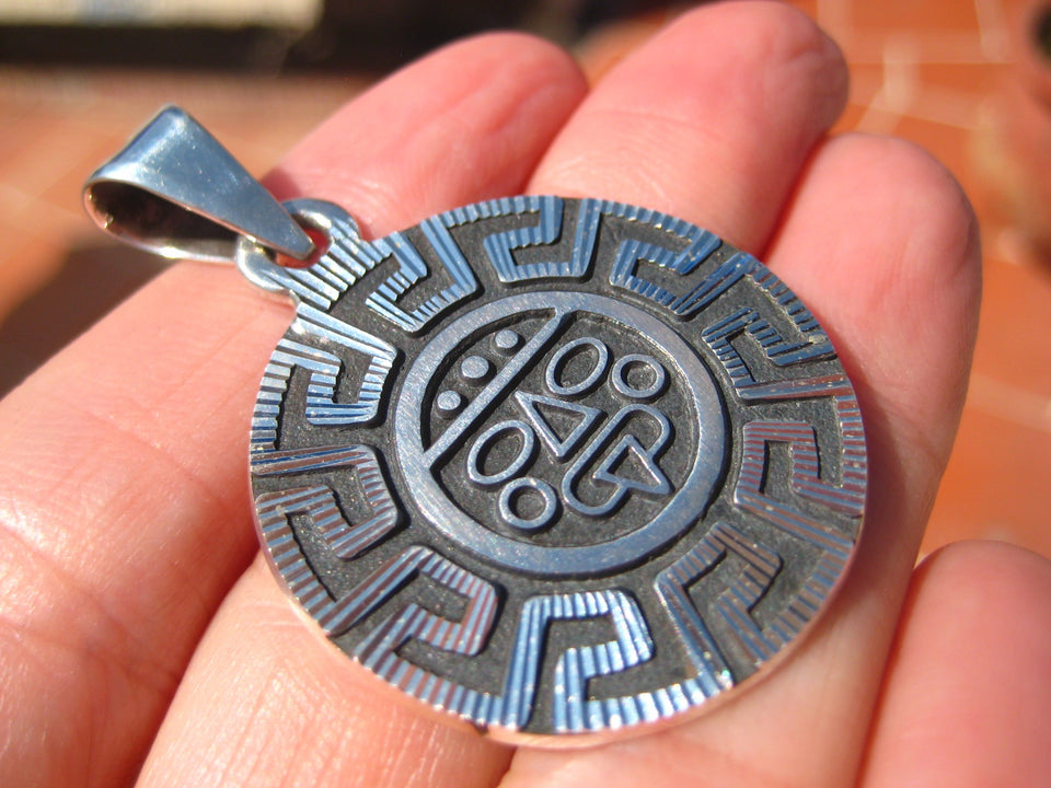 925 Silver Mayan Aztec God Pendant Necklace Taxco Mexico A3755