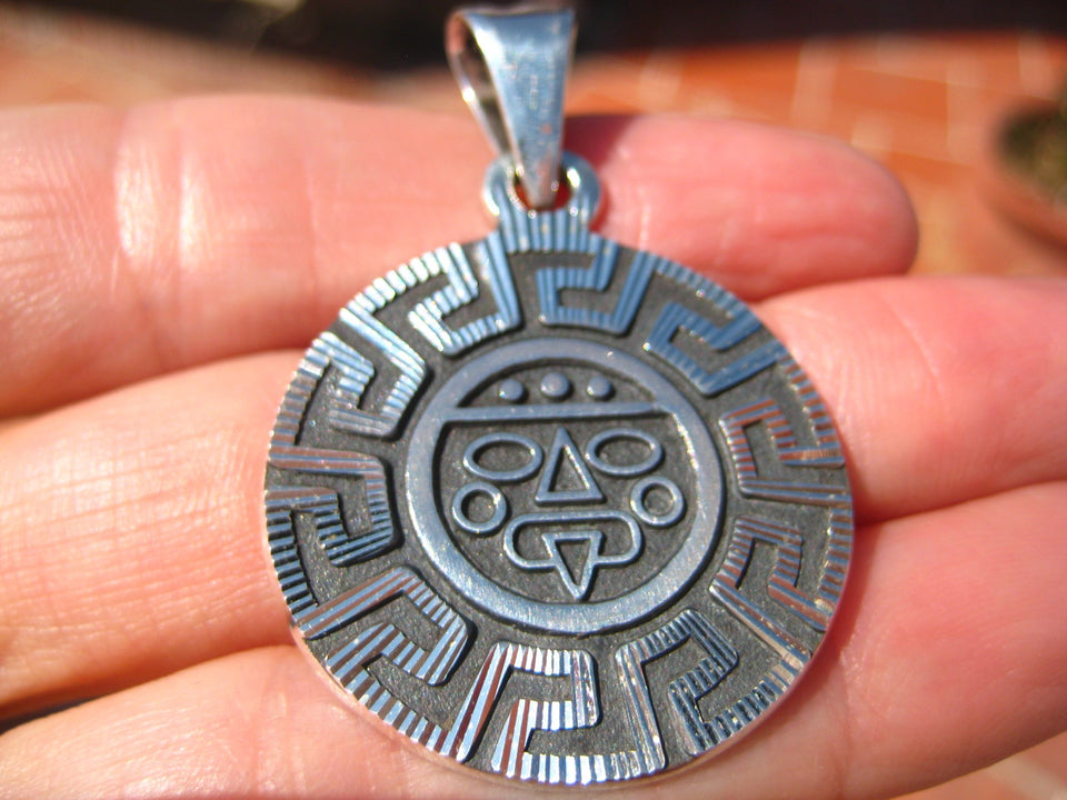 925 Silver Mayan Aztec God Pendant Necklace Taxco Mexico A3755