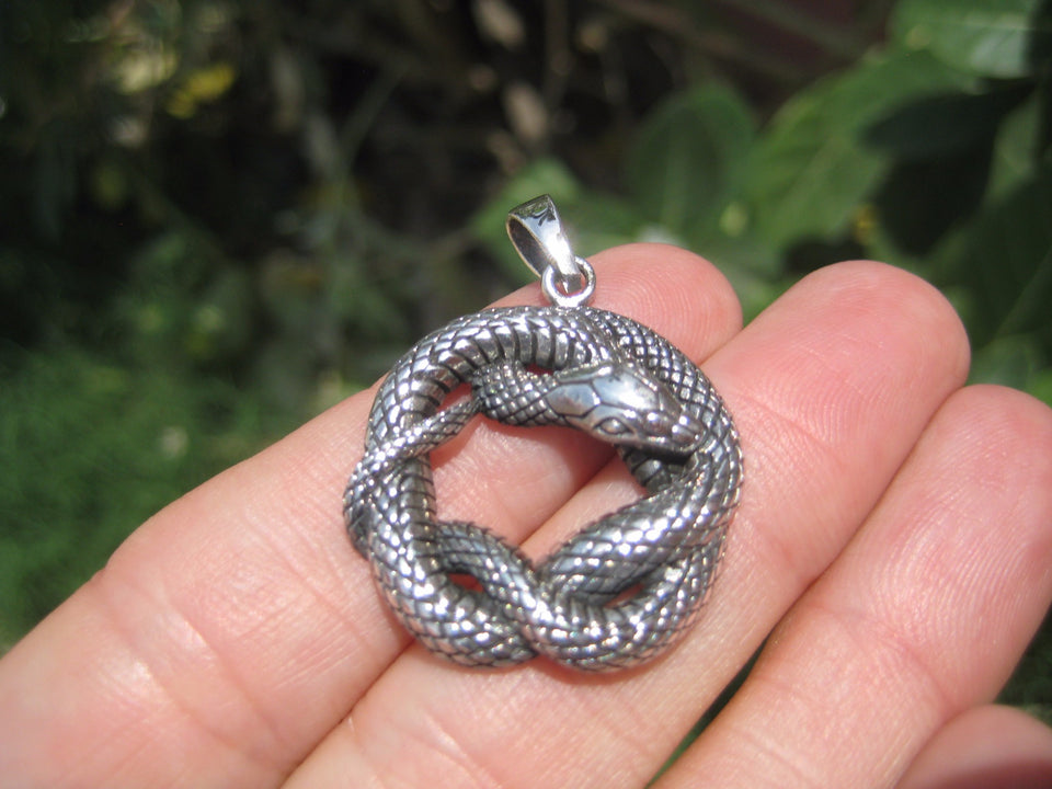 925 Silver Snake Pendant Necklace Thailand jewelry Art A7