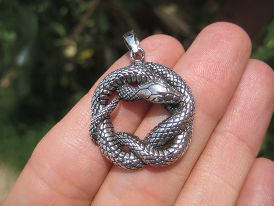 925 Silver Snake Pendant Necklace Thailand jewelry Art A7