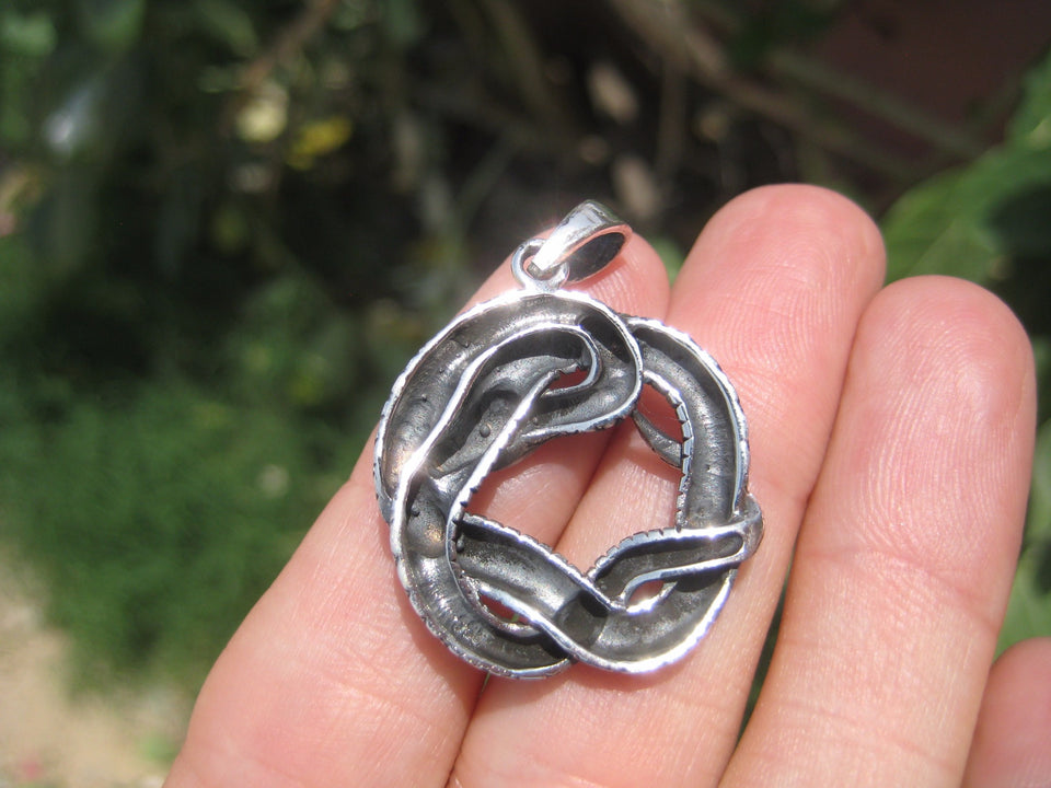 925 Silver Snake Pendant Necklace Thailand jewelry Art A7