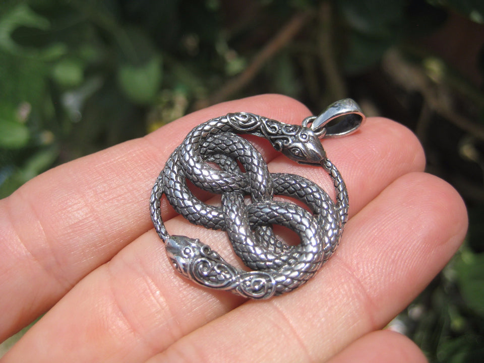 925 Silver Snake Pendant Necklace Thailand jewelry Art A5
