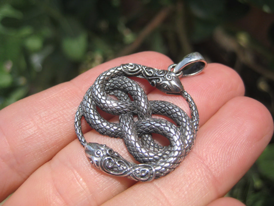 925 Silver Snake Pendant Necklace Thailand jewelry Art A5