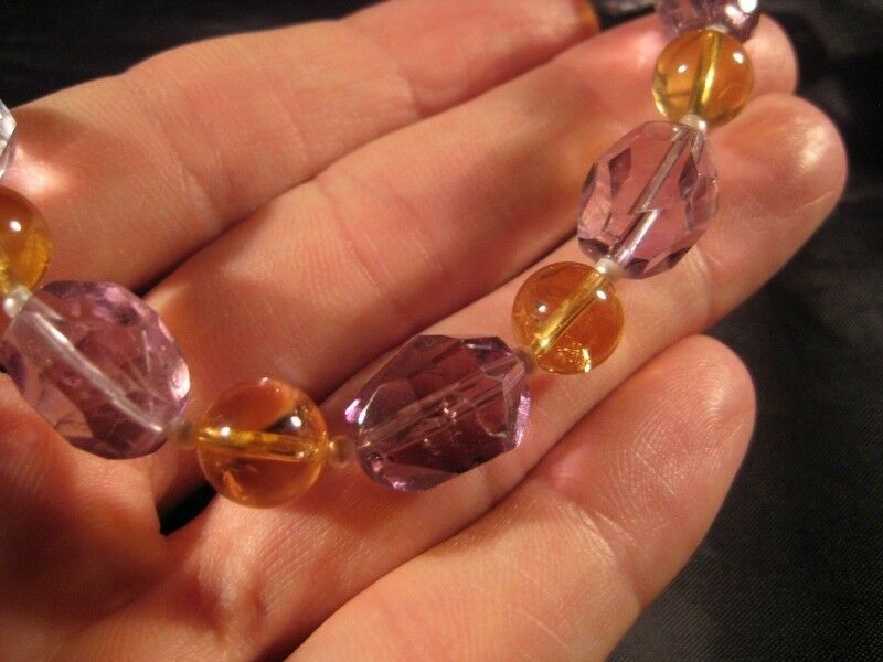 925 Silver Citrine Amethyst crystal mineral necklace jewelry Afghanistan N2733