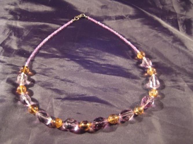 925 Silver Citrine Amethyst crystal mineral necklace jewelry Afghanistan N2733