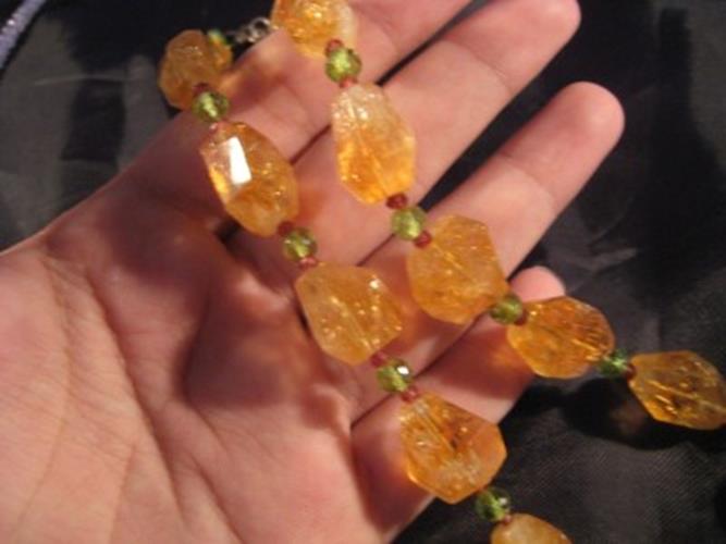 925 Silver Citrine peridot tourmaline crystal necklace Afghanistan N2744