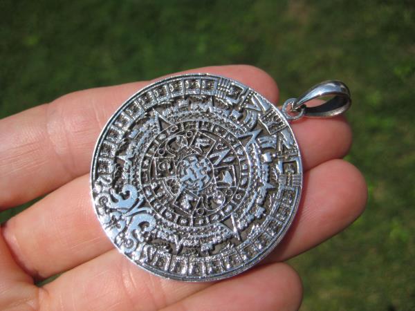 925 Sterling Silver Maya Mayan Calendar Mexico Pendant Necklace