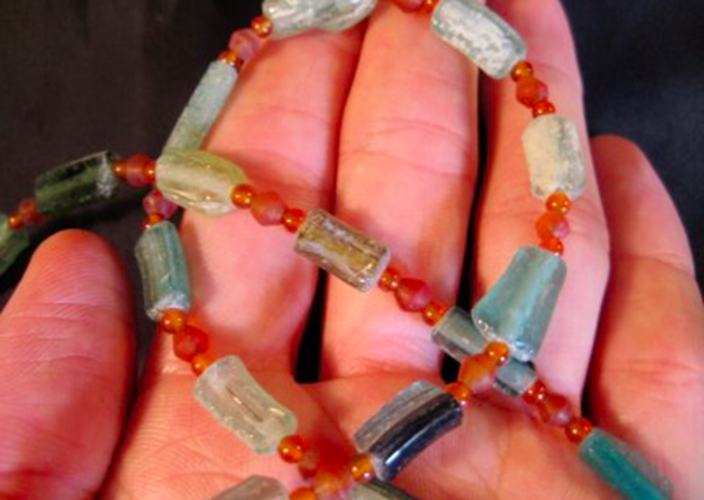 925 Silver Roman Glass Necklace antique beads 1700 YRS AN255
