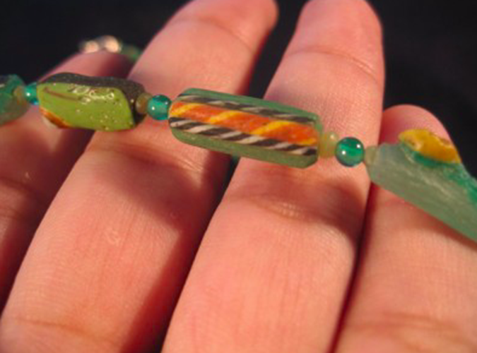 925 Silver Roman Empire Glass bead necklace 1700 yrs AN733