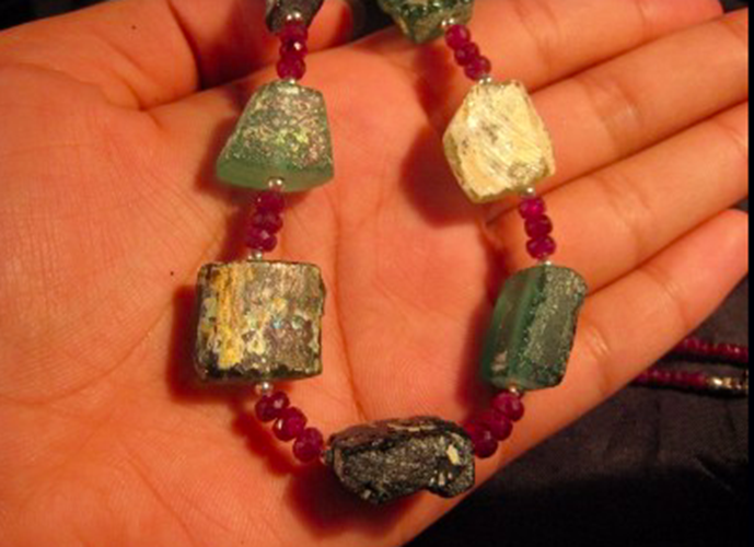 925 Silver Roman Glass Ruby Stone Bead Necklace Jewelry Afghanistan 1500 yr A264