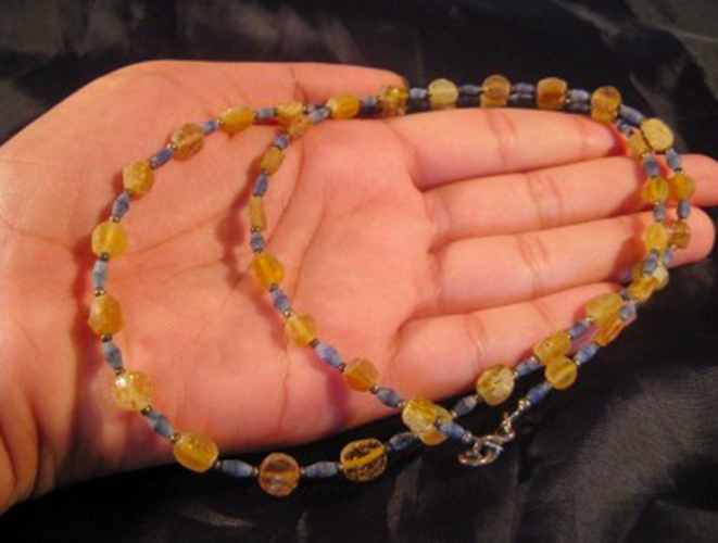 925 Silver Roman Amber Color Glass Bead Necklace Jewelry Afghanistan 1500 yr N27