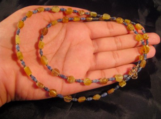 925 Silver Roman Amber Color Glass Bead Necklace Jewelry Afghanistan 1500 yr N27