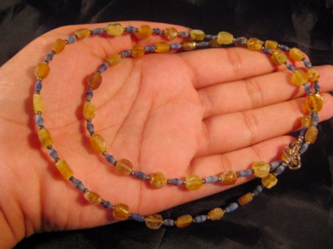 925 Silver Roman Amber Color Glass Bead Necklace Jewelry Afghanistan 1500 yr N27