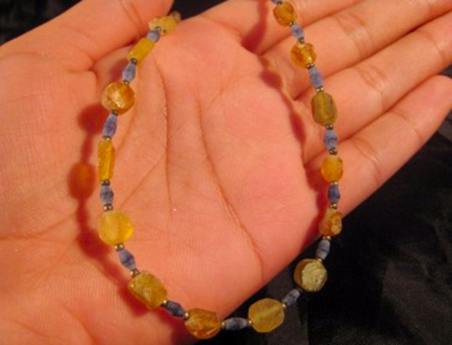 925 Silver Roman Amber Color Glass Bead Necklace Jewelry Afghanistan 1500 yr N27