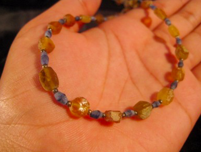 925 Silver Roman Amber Color Glass Bead Necklace Jewelry Afghanistan 1500 yr N27