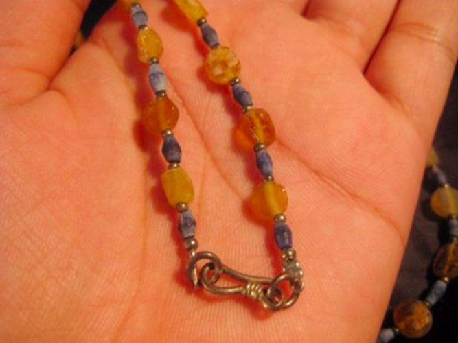 925 Silver Roman Amber Color Glass Bead Necklace Jewelry Afghanistan 1500 yr N27