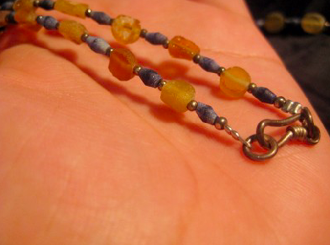925 Silver Roman Amber Color Glass Bead Necklace Jewelry Afghanistan 1500 yr N27