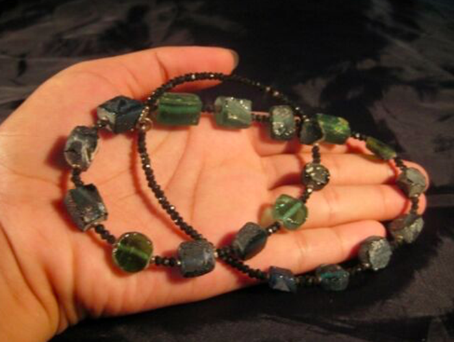 925 Silver Roman Glass Antique Bead Necklace Spinel Stone Jewelry 1500 yrs N355