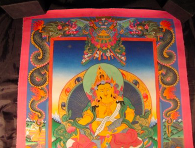 24 K Jambhala Deity Thangka Thanka Painting Nepal art dragon border N2355