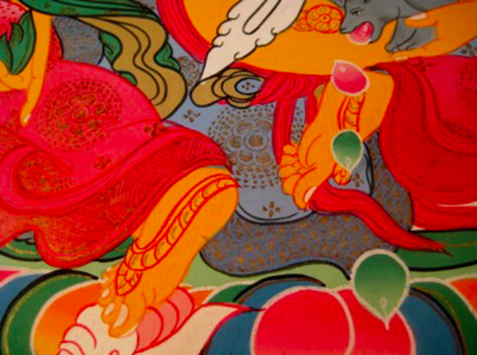 24 K Jambhala Deity Thangka Thanka Painting Nepal art dragon border N2355