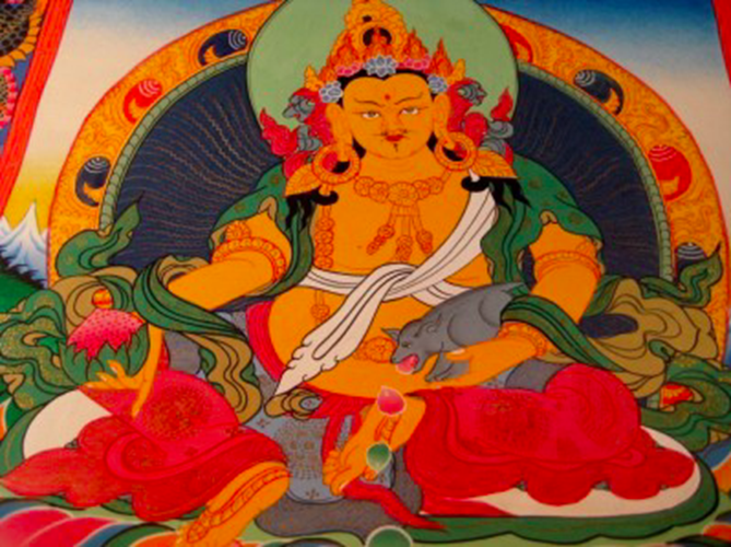24 K Jambhala Deity Thangka Thanka Painting Nepal art dragon border N2355