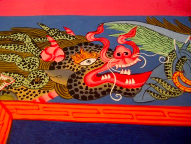 24 K Jambhala Deity Thangka Thanka Painting Nepal art dragon border N2355