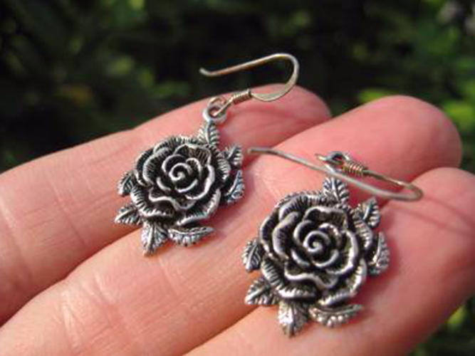 925 Silver Rose Flower Earrings Earring jewelry Cambodia art N334