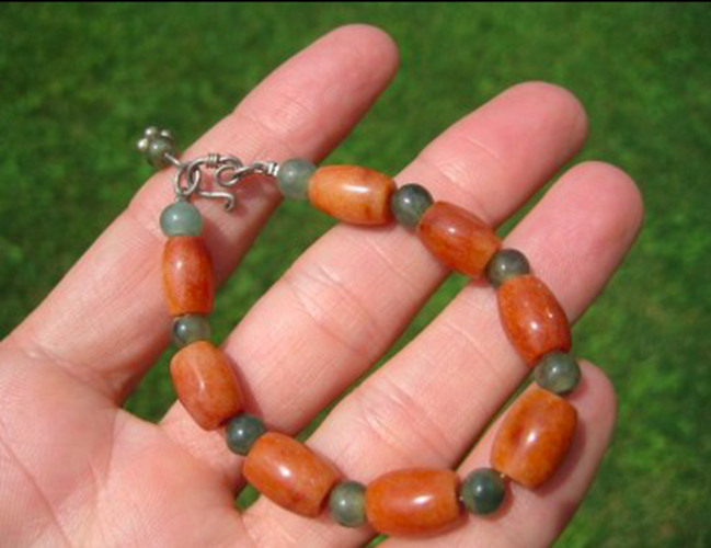 925 Silver Natural Jade stone mineral bead Bracelet Thailand Jewelry Art