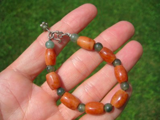 925 Silver Natural Jade stone mineral bead Bracelet Thailand Jewelry Art