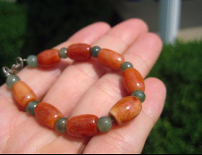 925 Silver Natural Jade stone mineral bead Bracelet Thailand Jewelry Art