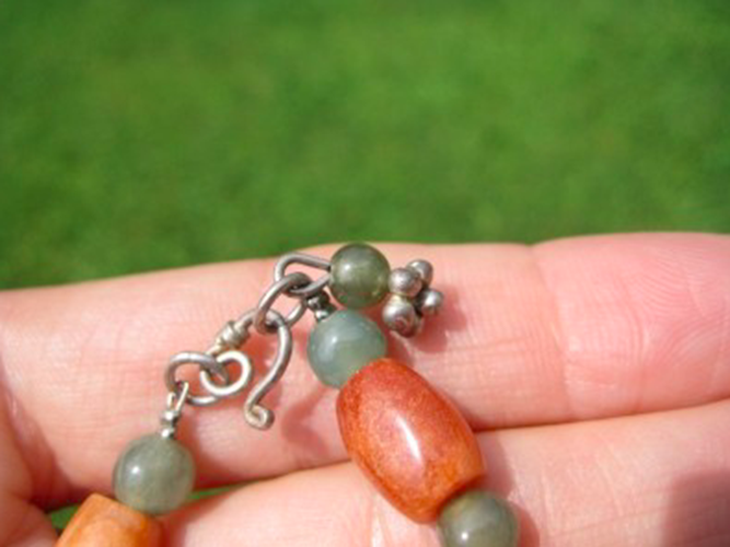 925 Silver Natural Jade stone mineral bead Bracelet Thailand Jewelry Art