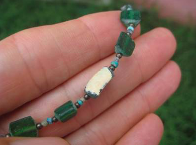 925 Silver Roman Glass Green old Antique Bead Necklace 1200 yrs A3